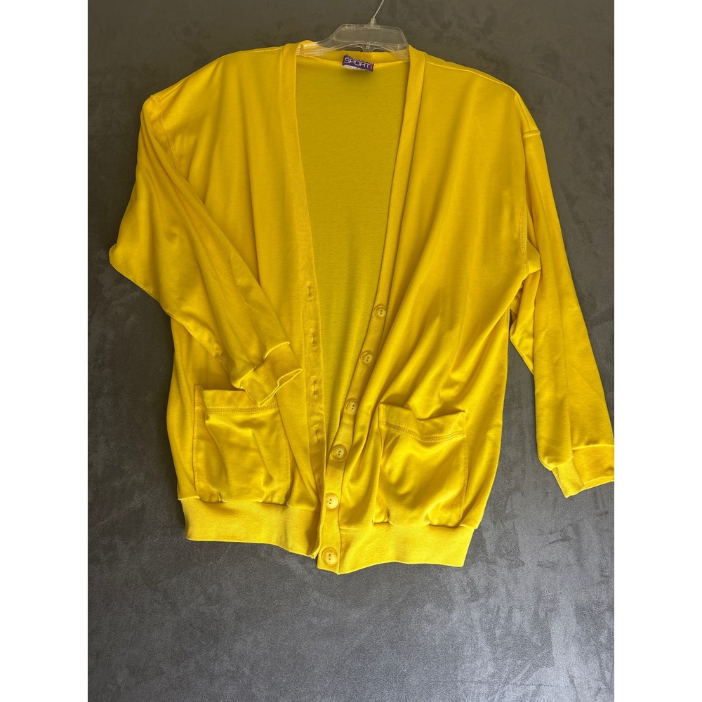 Vintage Jaclyn Sport Yellow Cardigan Sweater Front Pocket Knit Mens XL